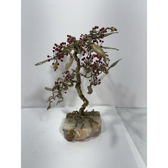 Tree of Life or Feng Shui tree, crafted with beads on Marble stone base Golden - Picture 4 of 10